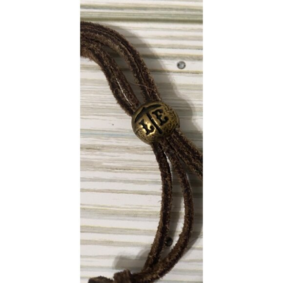 Vintage Brass Feather Adjustable Bracelet With Brown Suede Cord - Picture 3 of 3